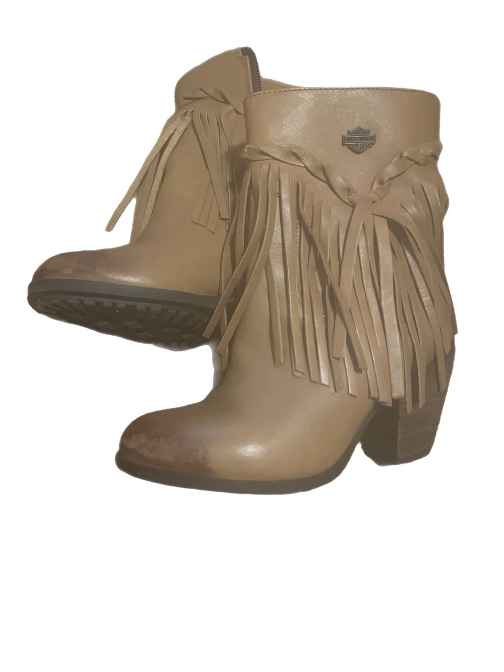 Harley-Davidson Tan Leather Fringe Ankle Boots
